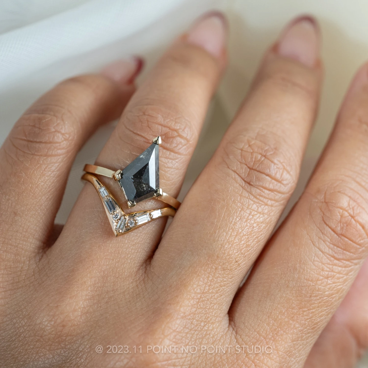 3.18 Carat Black Speckled Kite Diamond Engagement Ring, Charlize Setting, 14k Yellow Gold 2 3.18 Carat Black Speckled Kite Diamond Engagement Ring, Charlize Setting, 14k Yellow Gold - Image 2