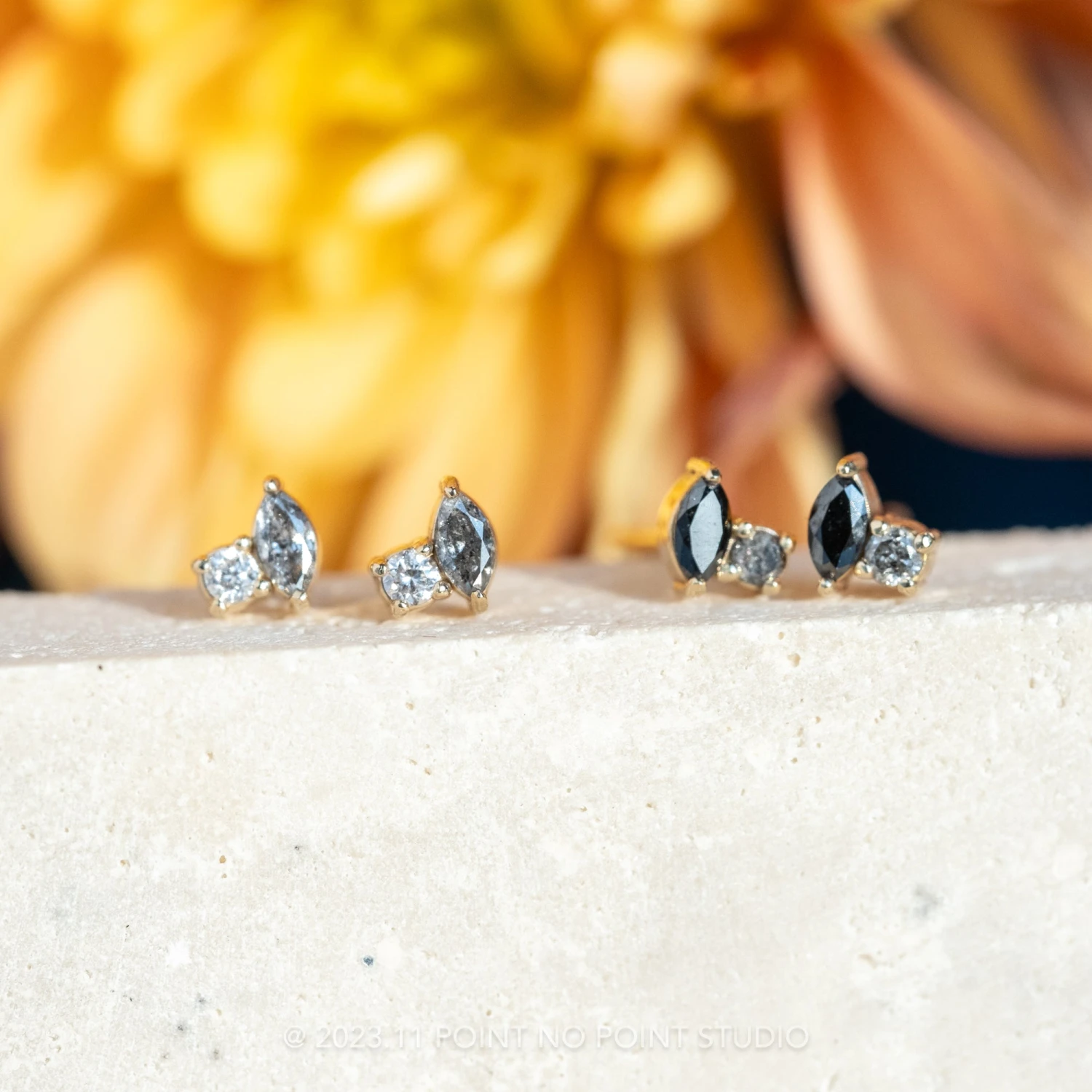 .13tcw Ombre Diamond Studs, 14k Yellow Gold Earrings 3 .13tcw Ombre Diamond Studs, 14k Yellow Gold Earrings - Image 3