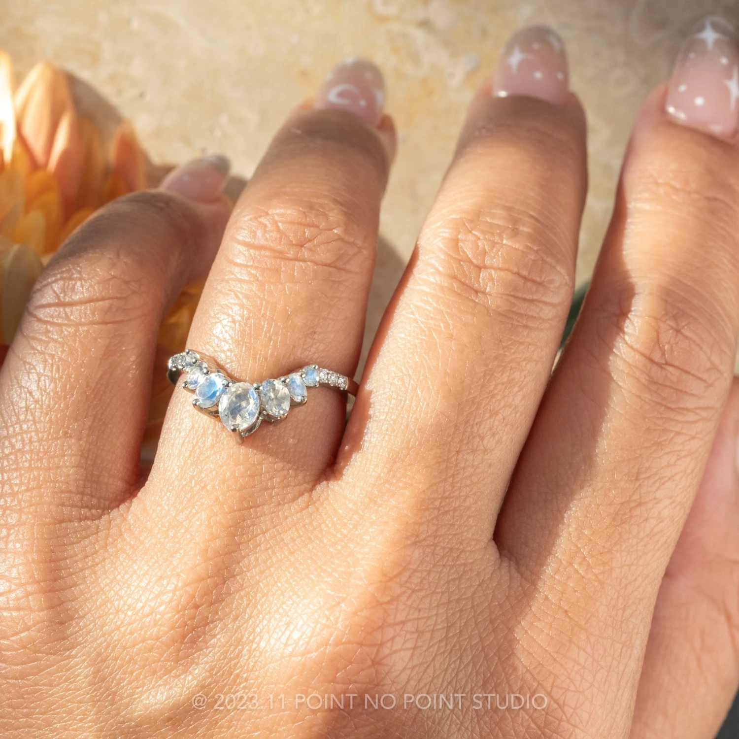 Moonstone And Diamond Wedding Band, Luna Setting, Platinum 2 Moonstone And Diamond Wedding Band, Luna Setting, Platinum - Image 2