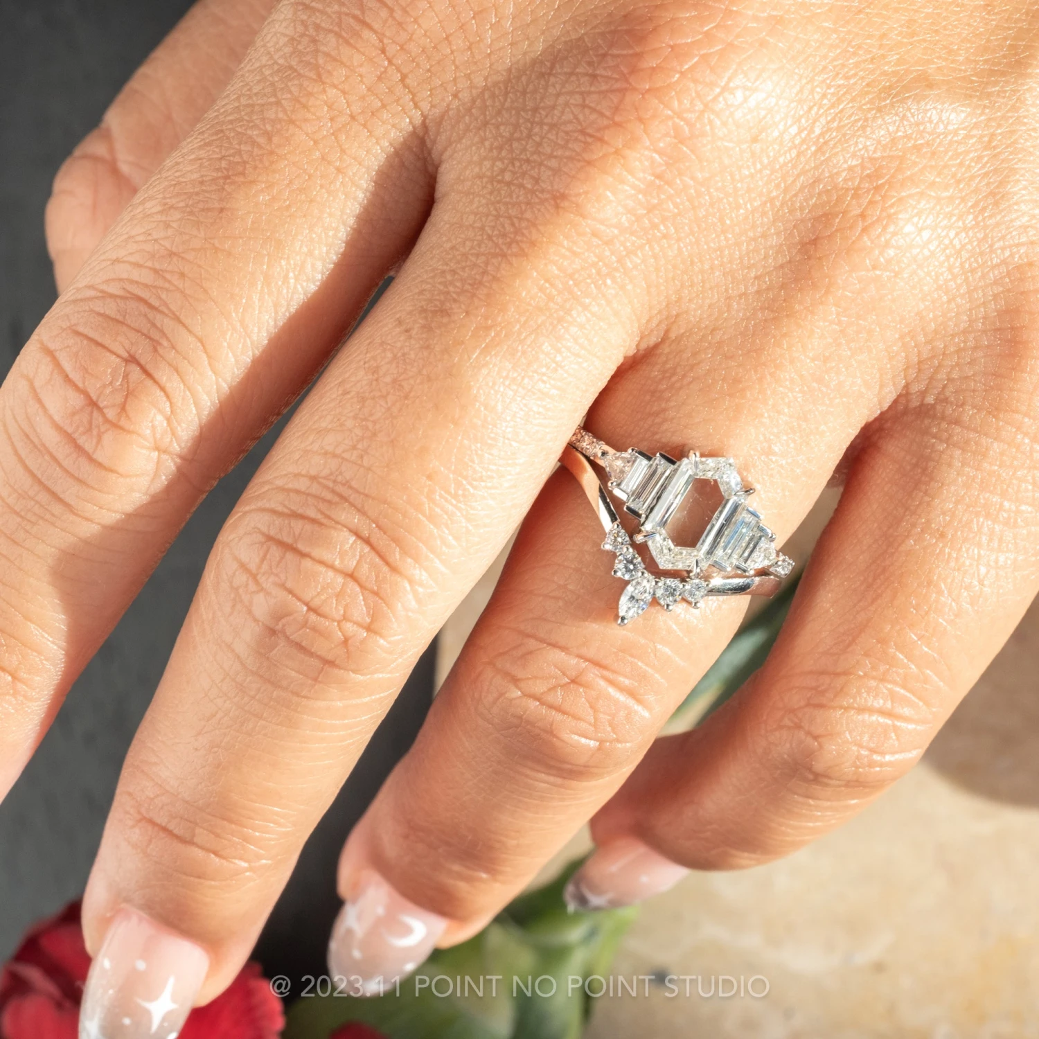 1.60 Carat Clear Hexagon Diamond Engagement Ring, Betty Setting, Platinum 2 1.60 Carat Clear Hexagon Diamond Engagement Ring, Betty Setting, Platinum - Image 2