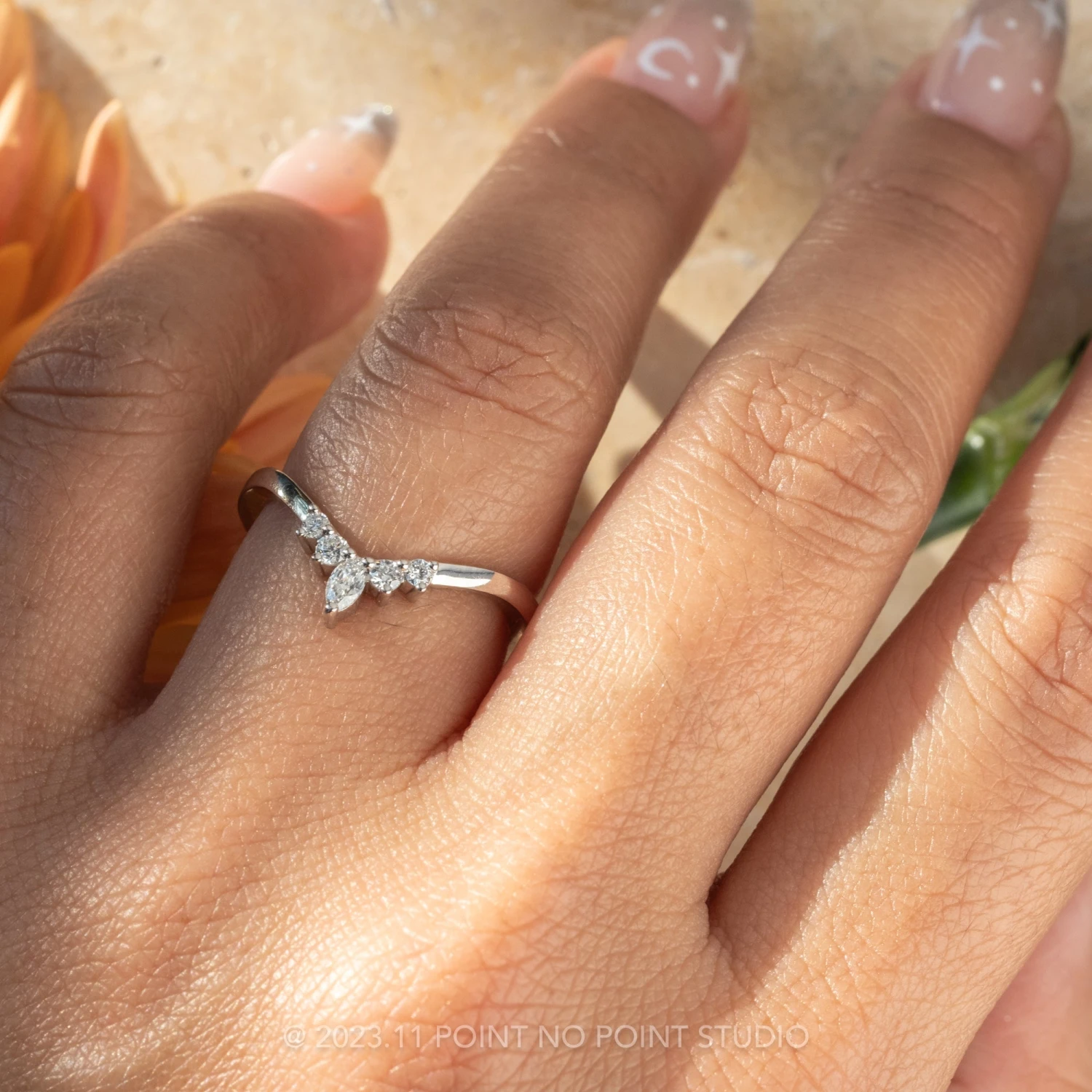 Marquise Diamond Wedding Band, Large Freya Setting, 14k White Gold 2 Marquise Diamond Wedding Band, Large Freya Setting, 14k White Gold - Image 2