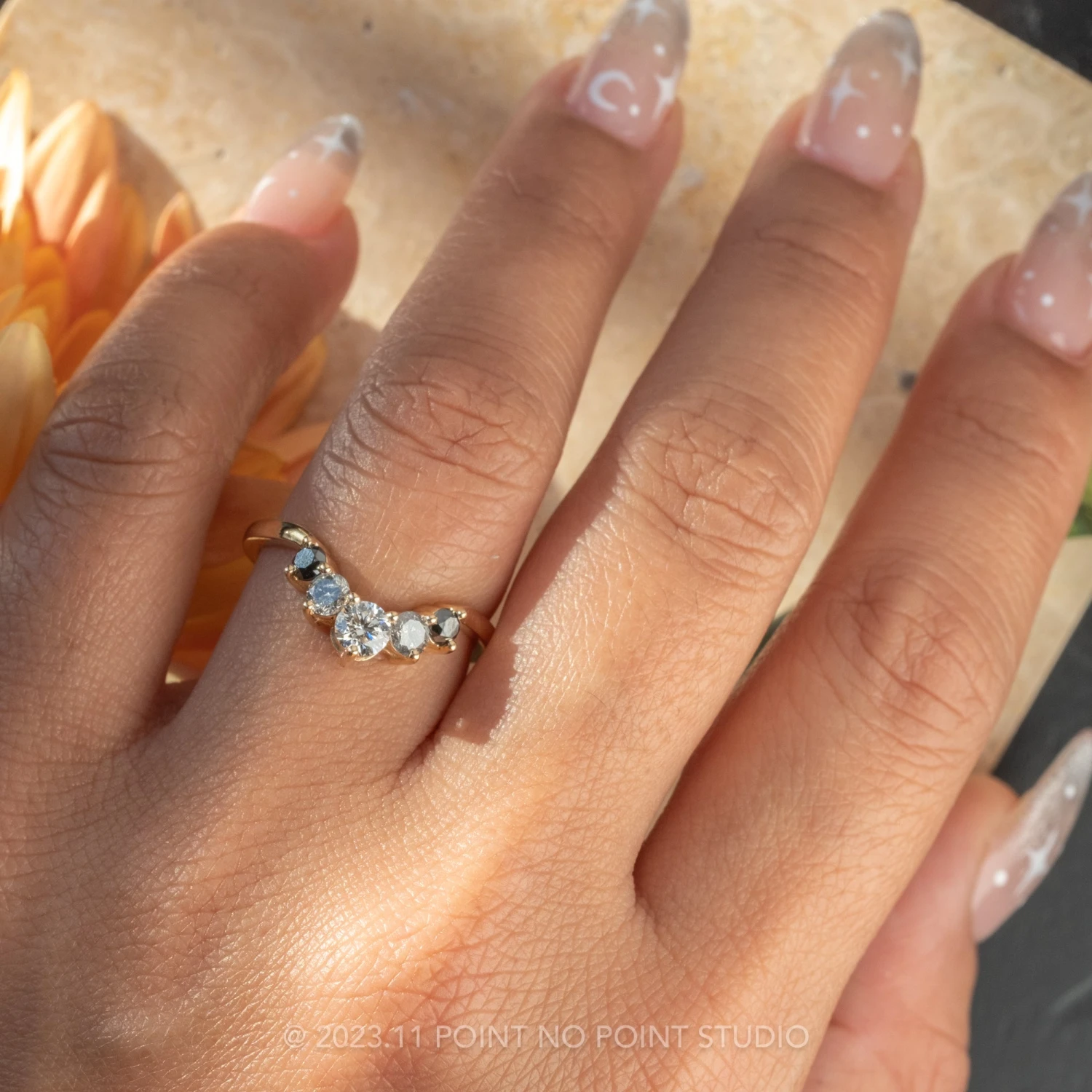 Round Diamond Wedding Band, Ombre Large Catherine Setting, 14k Yellow Gold 2 Round Diamond Wedding Band, Ombre Large Catherine Setting, 14k Yellow Gold - Image 2