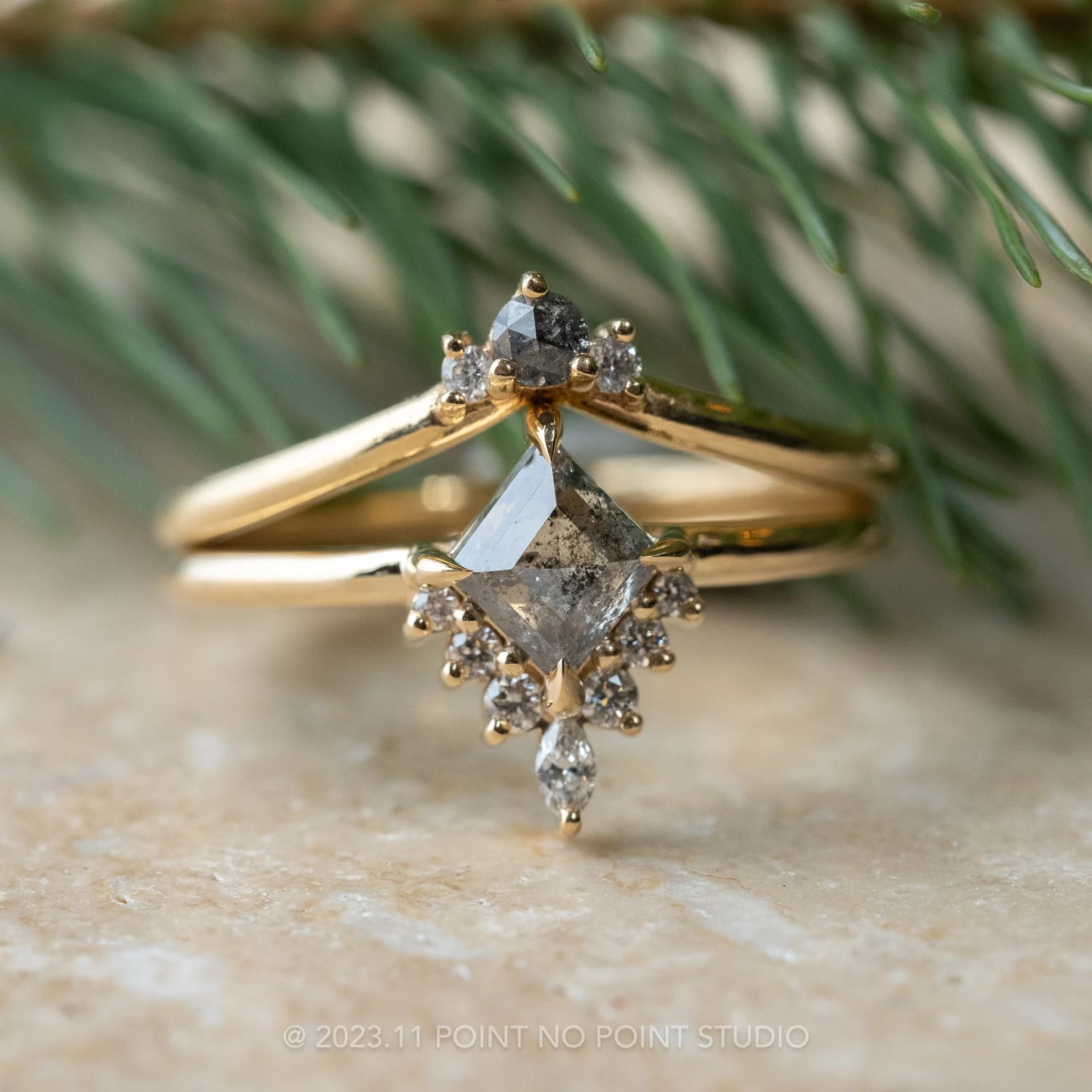 .74 Carat Salt And Pepper Lozenge Diamond Engagement Ring, Ava Setting, 14K Yellow Gold 3 .74 Carat Salt And Pepper Lozenge Diamond Engagement Ring, Ava Setting, 14K Yellow Gold - Image 3