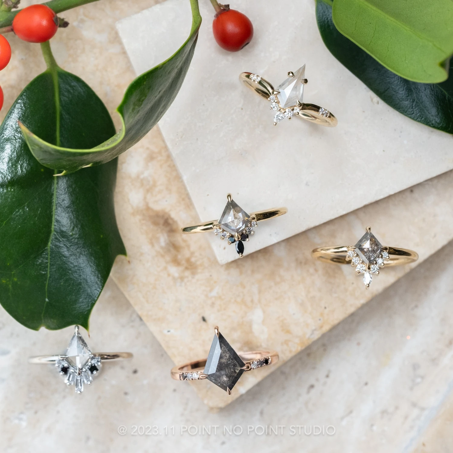 1.91 Carat Black Speckled Kite Diamond Engagement Ring, Ombre Jules Setting, 14K Rose Gold 4 1.91 Carat Black Speckled Kite Diamond Engagement Ring, Ombre Jules Setting, 14K Rose Gold - Image 4