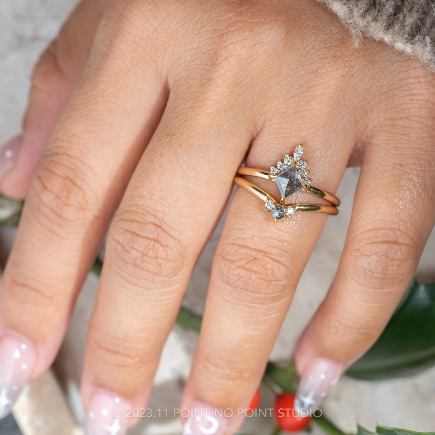 .74 Carat Salt And Pepper Lozenge Diamond Engagement Ring, Ava Setting, 14K Yellow Gold 2 .74 Carat Salt And Pepper Lozenge Diamond Engagement Ring, Ava Setting, 14K Yellow Gold - Image 2