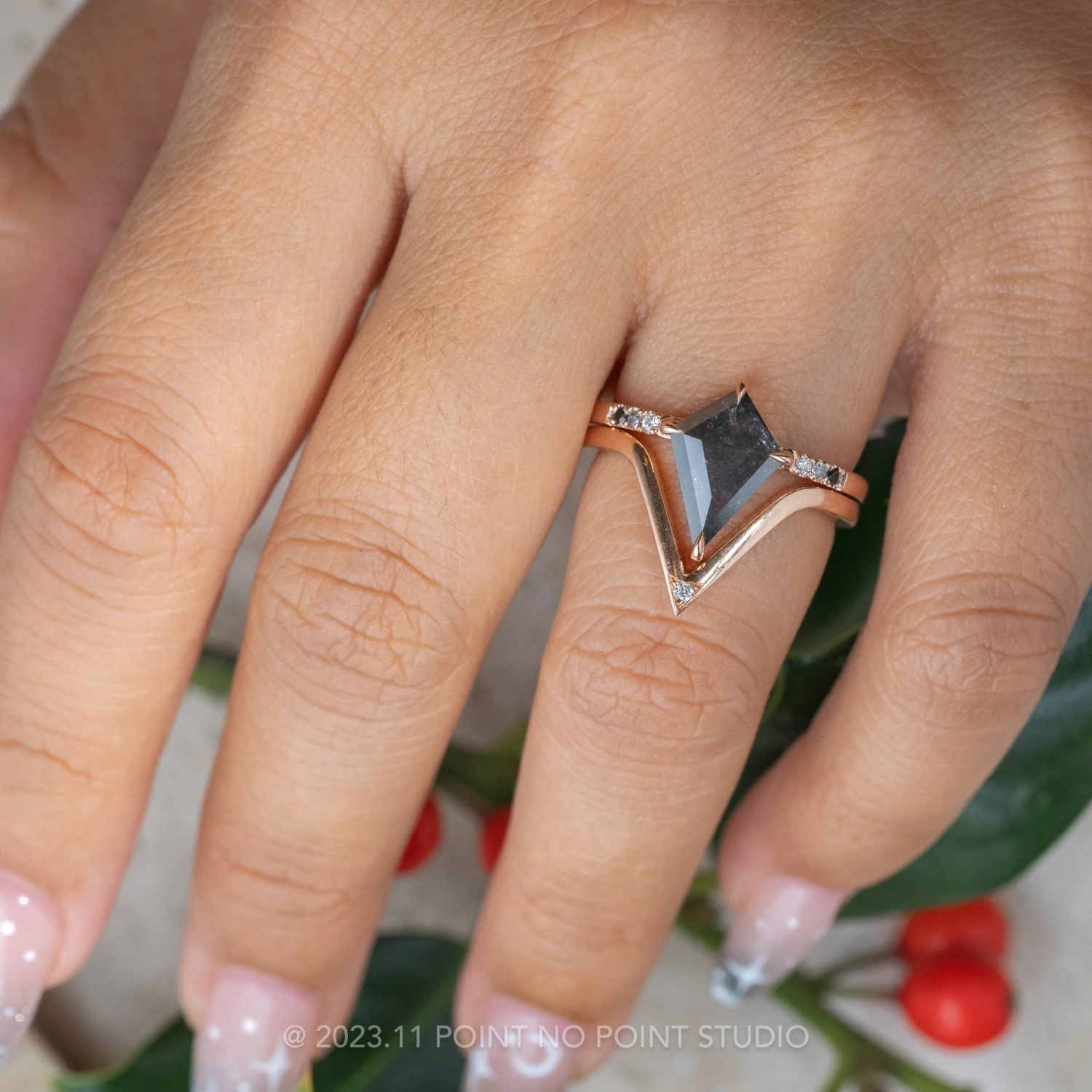1.91 Carat Black Speckled Kite Diamond Engagement Ring, Ombre Jules Setting, 14K Rose Gold 2 1.91 Carat Black Speckled Kite Diamond Engagement Ring, Ombre Jules Setting, 14K Rose Gold - Image 2