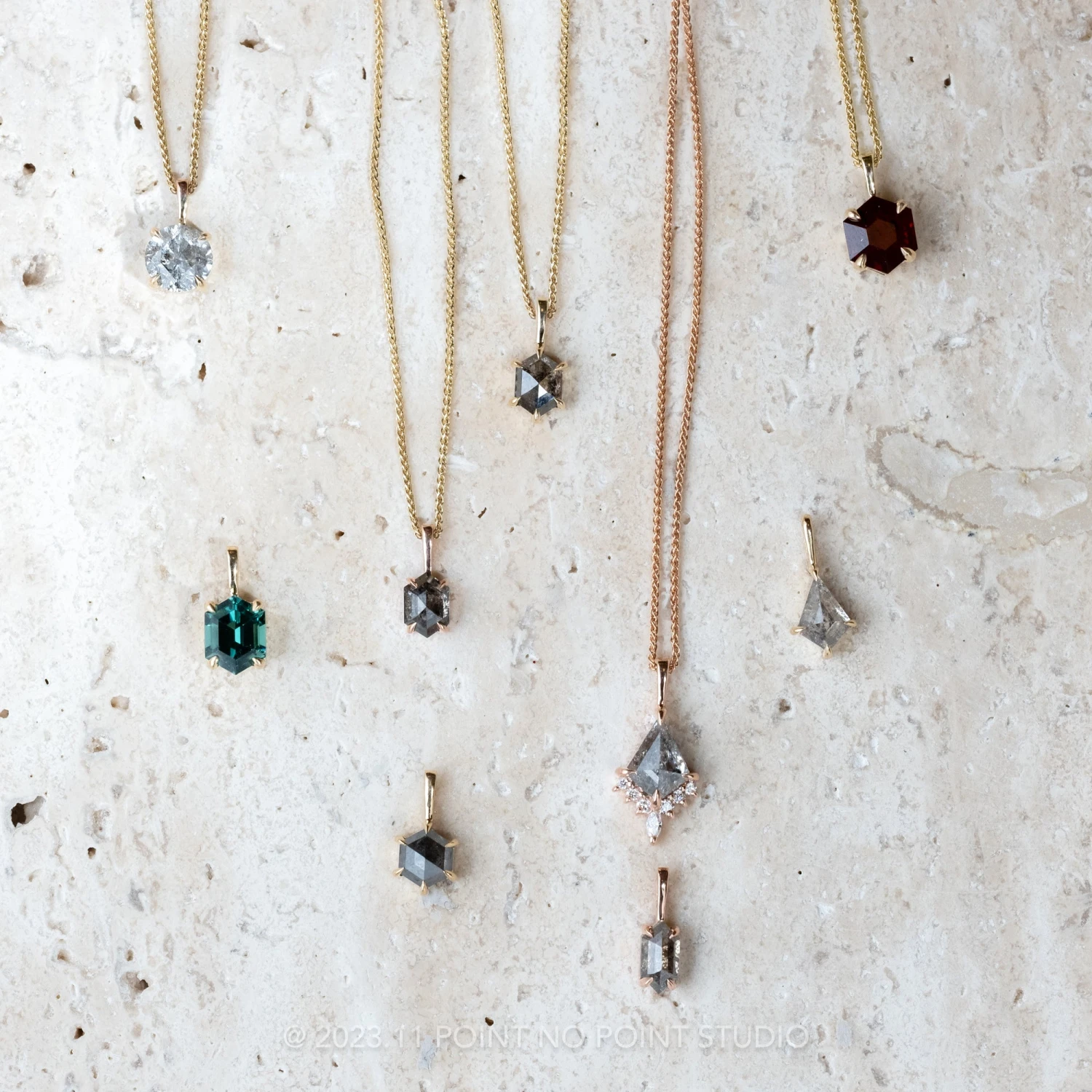 .64 Carat Salt And Pepper Hexagon Diamond Necklace, 14K Rose Gold 4 .64 Carat Salt And Pepper Hexagon Diamond Necklace, 14K Rose Gold - Image 4