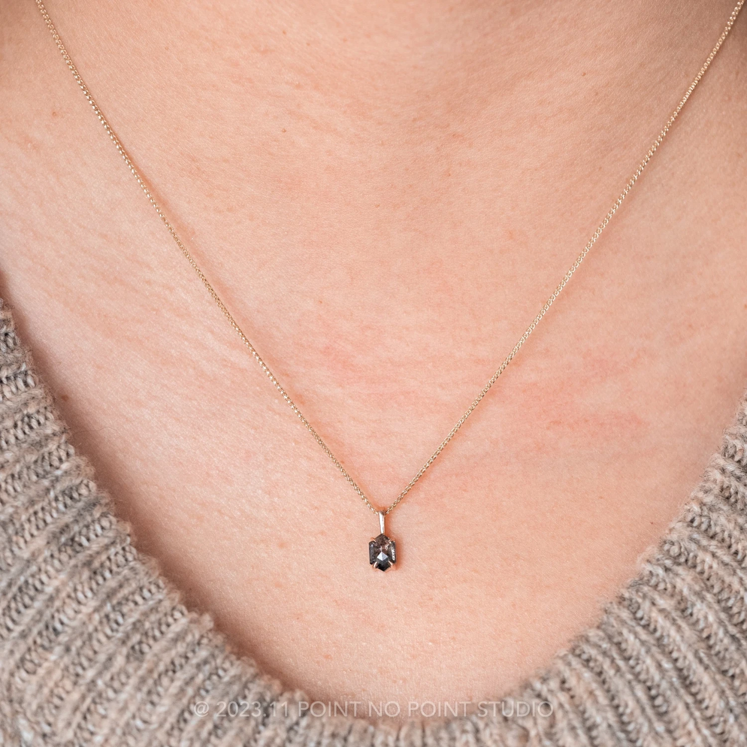 .70 Carat Black Hexagon Diamond Necklace, 14K Rose Gold 2 .70 Carat Black Hexagon Diamond Necklace, 14K Rose Gold - Image 2