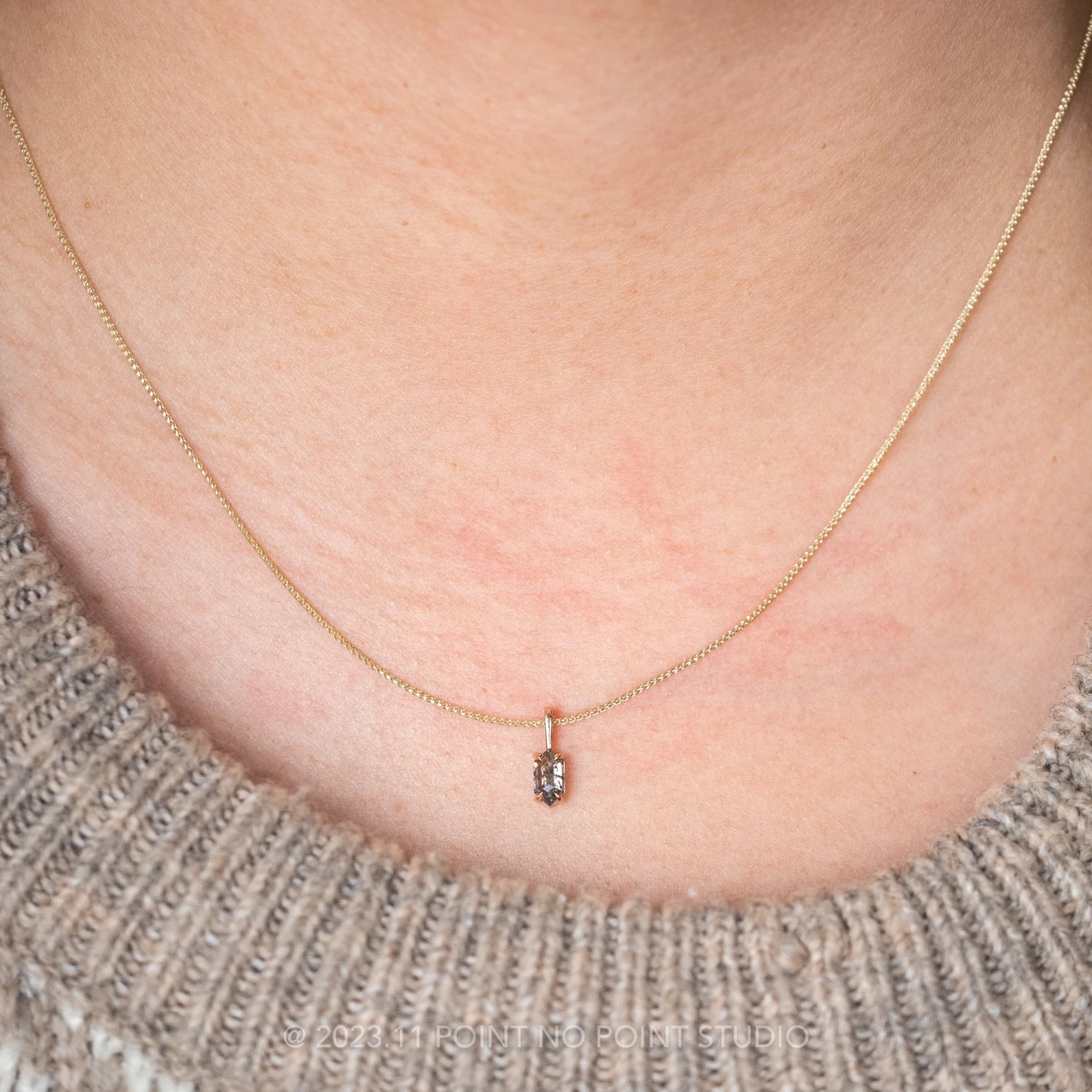 .64 Carat Salt And Pepper Hexagon Diamond Necklace, 14K Rose Gold 2 .64 Carat Salt And Pepper Hexagon Diamond Necklace, 14K Rose Gold - Image 2