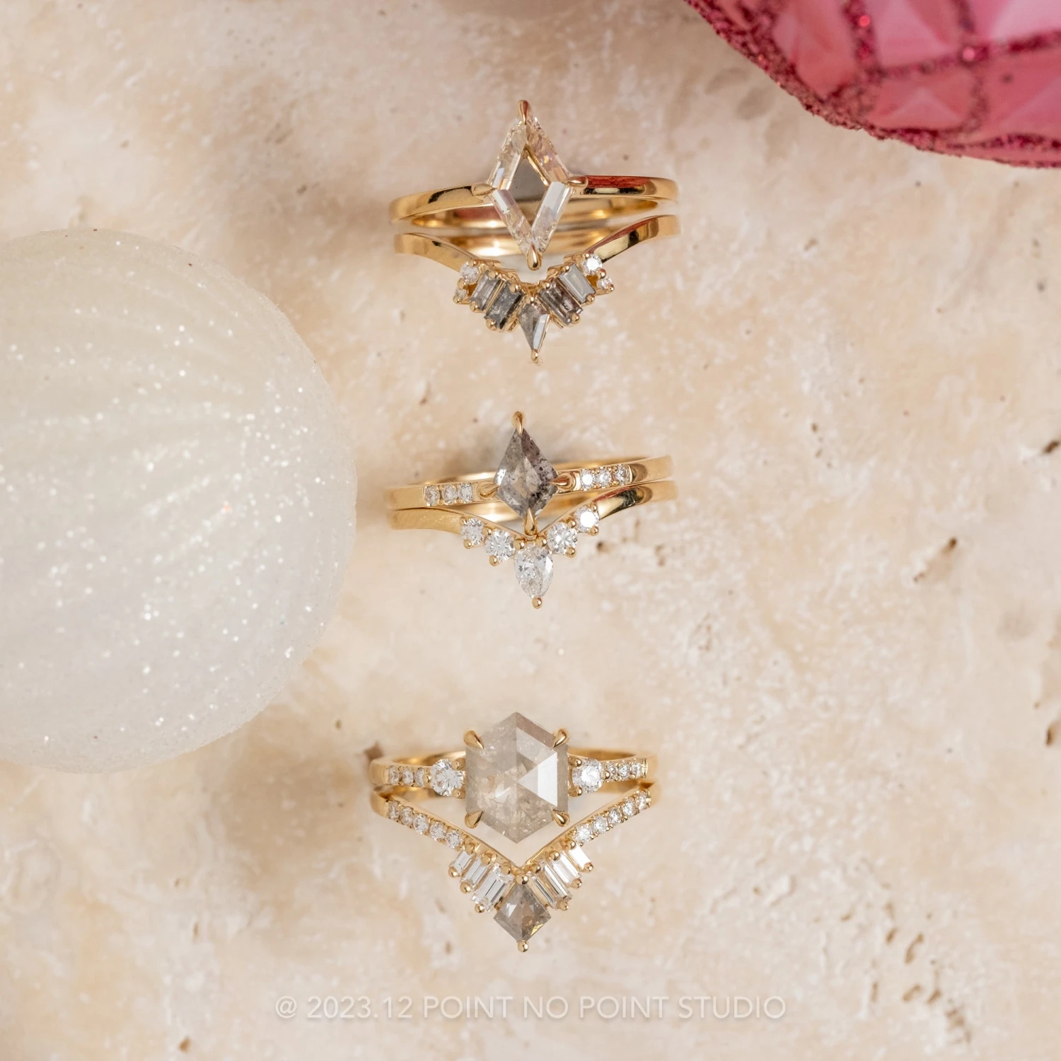 1.46 Carat Icy Salt And Pepper Hexagon Diamond Engagement Ring, Eliza Setting, 14K Yellow Gold 4 1.46 Carat Icy Salt And Pepper Hexagon Diamond Engagement Ring, Eliza Setting, 14K Yellow Gold - Image 4