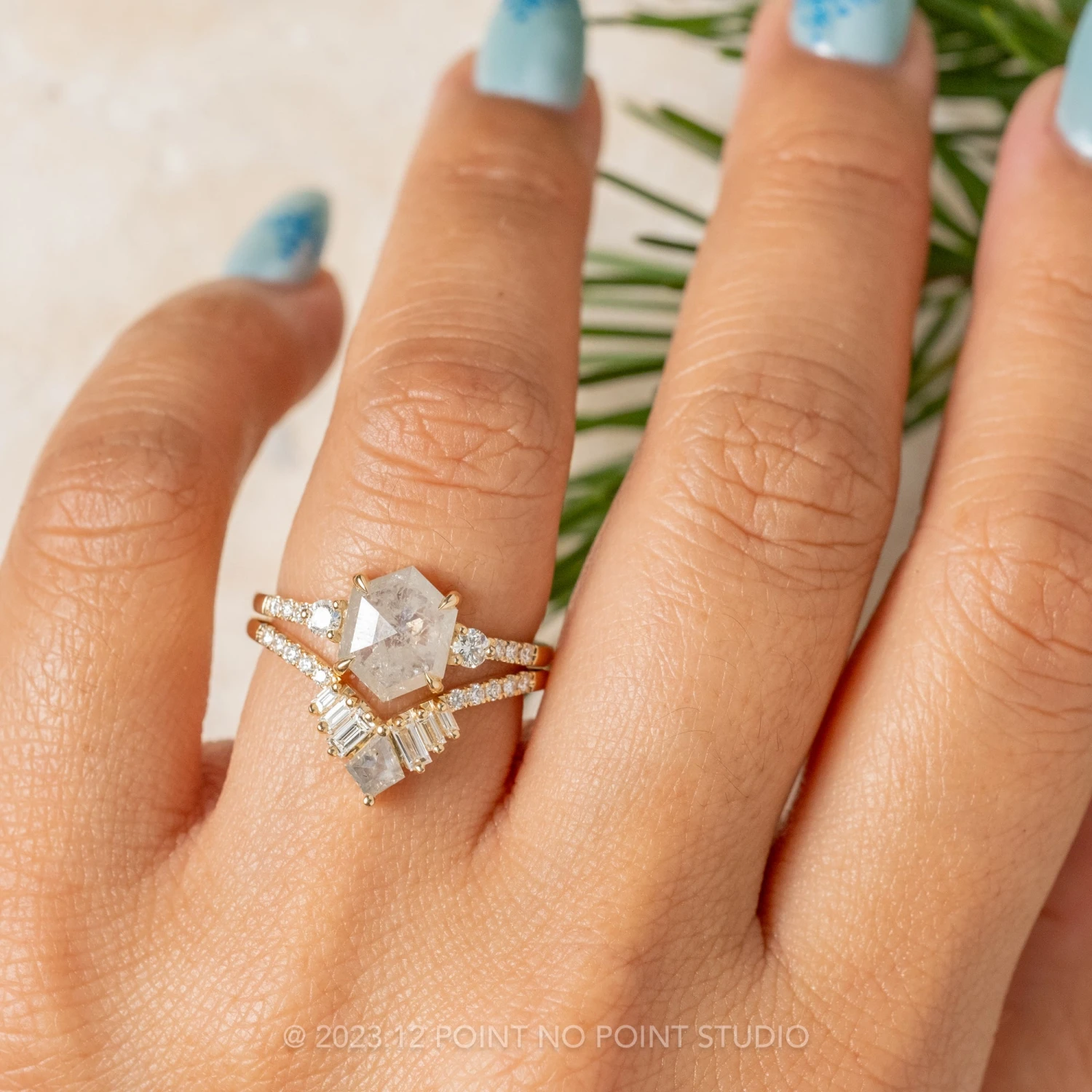 1.46 Carat Icy Salt And Pepper Hexagon Diamond Engagement Ring, Eliza Setting, 14K Yellow Gold 2 1.46 Carat Icy Salt And Pepper Hexagon Diamond Engagement Ring, Eliza Setting, 14K Yellow Gold - Image 2