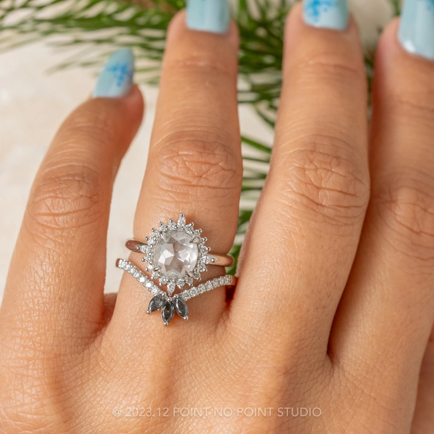 1.37 Carat Icy Salt And Pepper Cushion Diamond Engagement Ring, Cosette Setting, Platinum 2 1.37 Carat Icy Salt And Pepper Cushion Diamond Engagement Ring, Cosette Setting, Platinum - Image 2