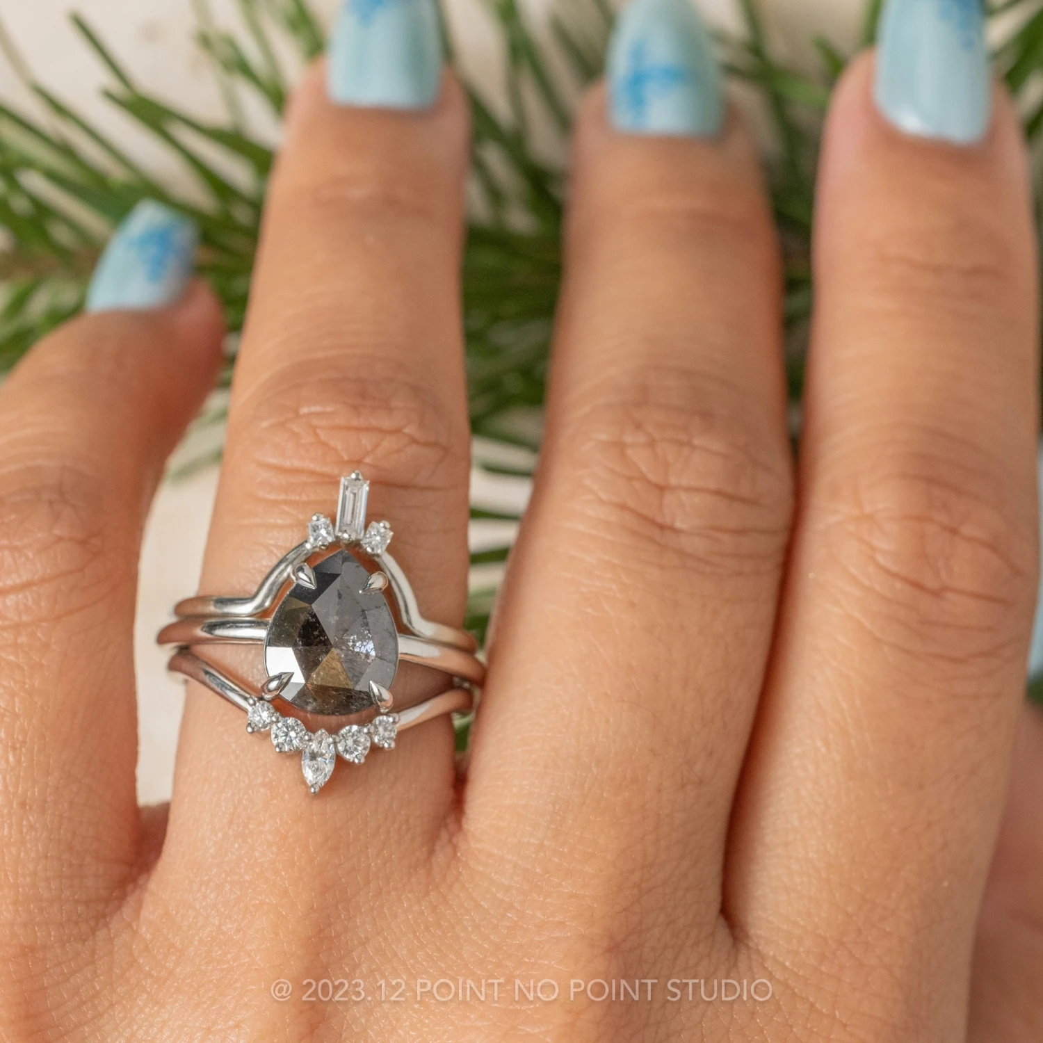 1.16 Carat Black Speckled Pear Diamond Engagement Ring, Jane Setting, 14k White Gold 2 1.16 Carat Black Speckled Pear Diamond Engagement Ring, Jane Setting, 14k White Gold - Image 2