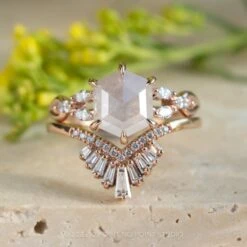 1.86 Carat Icy White Hexagon Diamond Engagement Ring, Winona Setting, 14K Rose Gold -Point No Point Studio Store 20231208 SFS0047