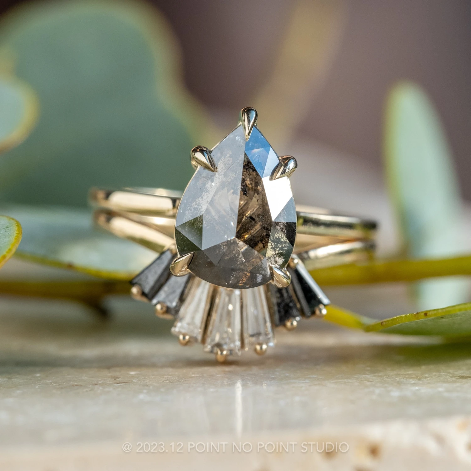 2.80 Carat Black Speckled Pear Diamond Engagement Ring, Lenora Setting, 14K Yellow Gold 3 2.80 Carat Black Speckled Pear Diamond Engagement Ring, Lenora Setting, 14K Yellow Gold - Image 3