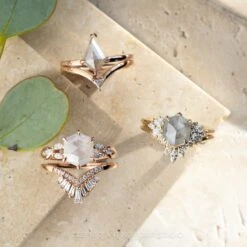 1.86 Carat Icy White Hexagon Diamond Engagement Ring, Winona Setting, 14K Rose Gold -Point No Point Studio Store 20231208 SFS0066