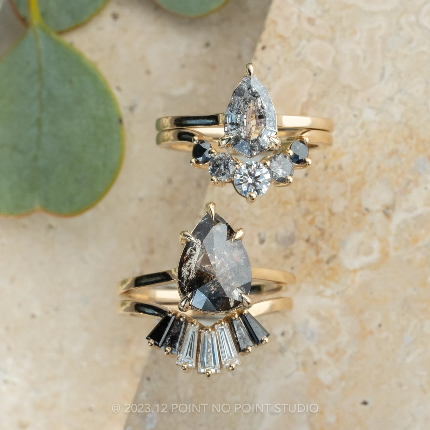 2.80 Carat Black Speckled Pear Diamond Engagement Ring, Lenora Setting, 14K Yellow Gold 4 2.80 Carat Black Speckled Pear Diamond Engagement Ring, Lenora Setting, 14K Yellow Gold - Image 4