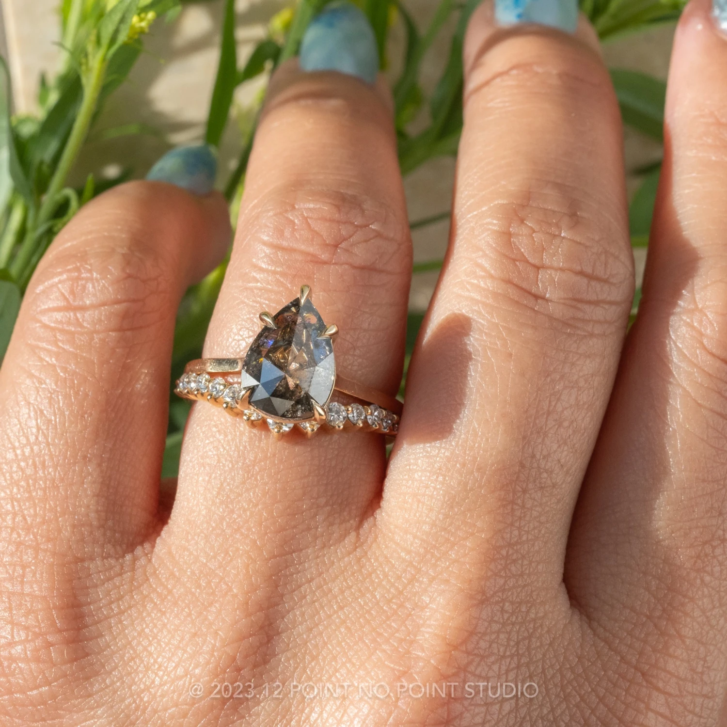 2.80 Carat Black Speckled Pear Diamond Engagement Ring, Lenora Setting, 14K Yellow Gold 2 2.80 Carat Black Speckled Pear Diamond Engagement Ring, Lenora Setting, 14K Yellow Gold - Image 2