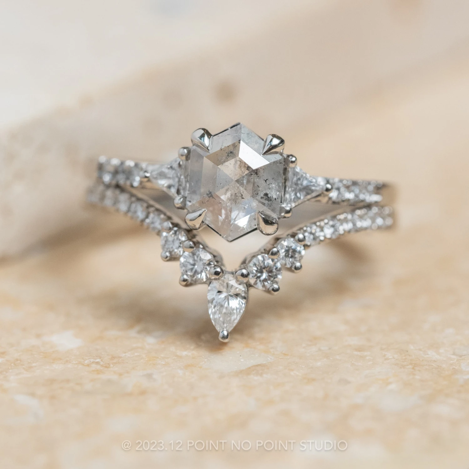 1.34 Carat Icy White Hexagon Diamond Engagement Ring, Eliza Setting, Platinum 3 1.34 Carat Icy White Hexagon Diamond Engagement Ring, Eliza Setting, Platinum - Image 3