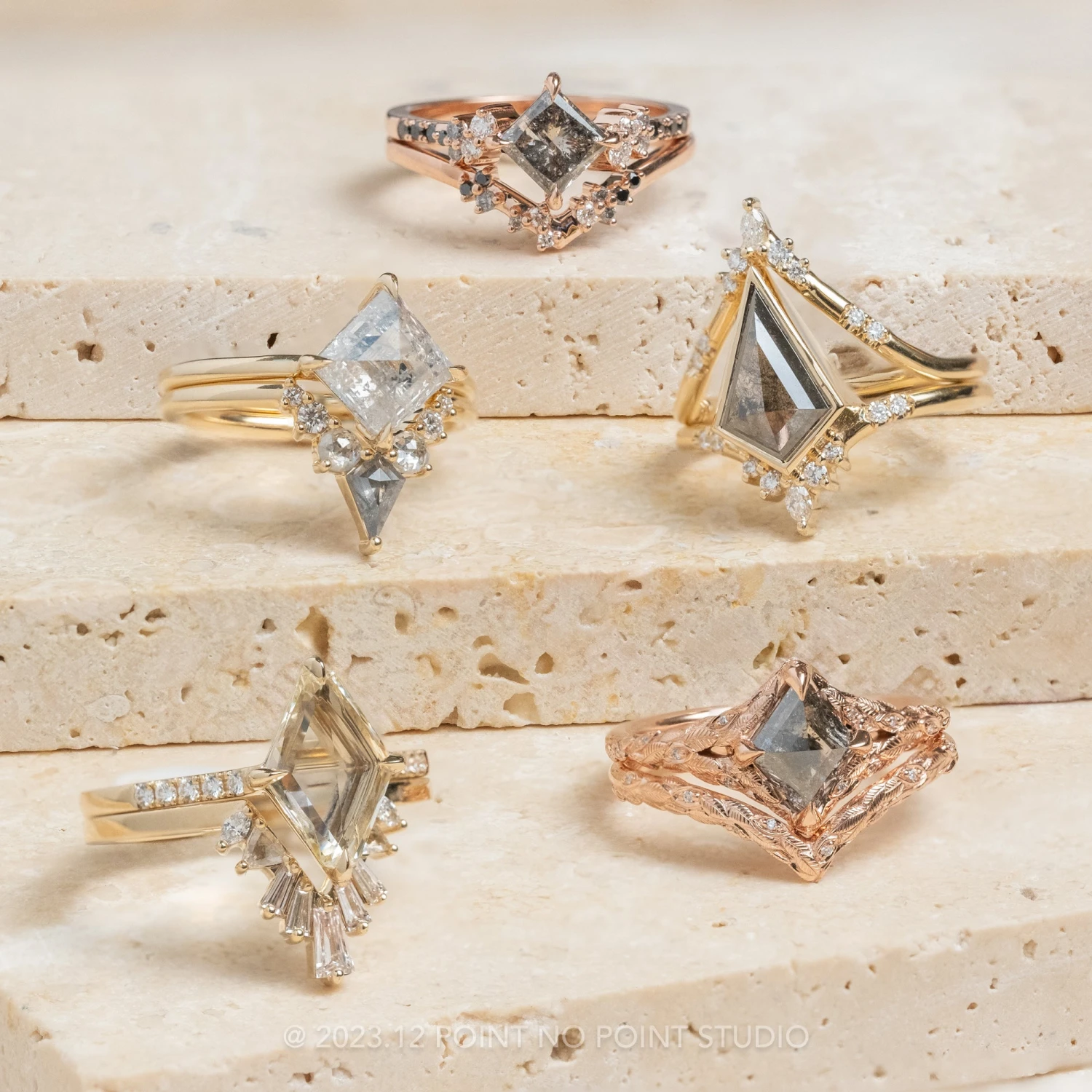 2.09 Carat Icy Salt And Pepper Lozenge Diamond Engagement Ring, Basket Jane Setting, 14K Yellow Gold 4 2.09 Carat Icy Salt And Pepper Lozenge Diamond Engagement Ring, Basket Jane Setting, 14K Yellow Gold - Image 4