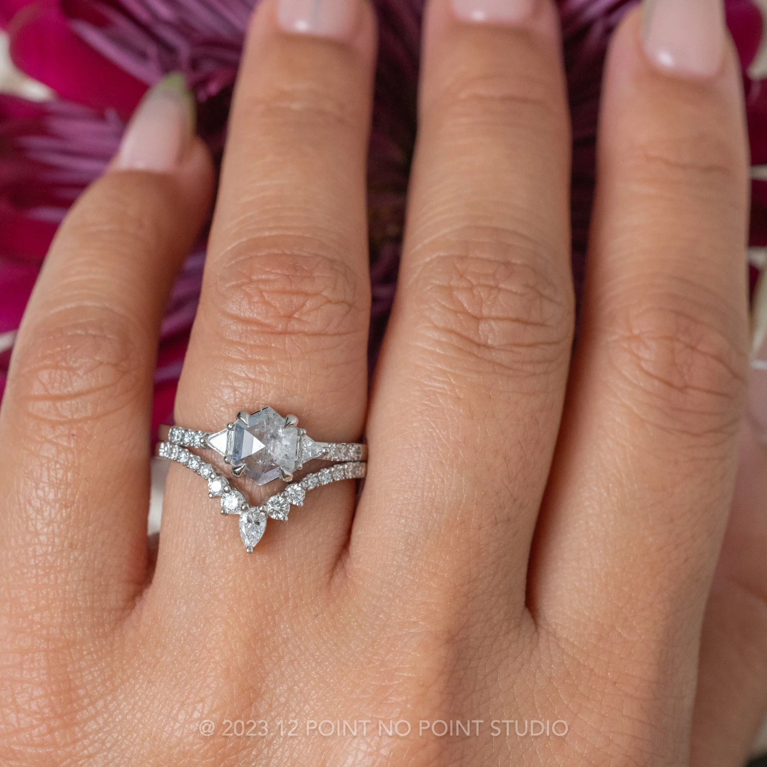 1.34 Carat Icy White Hexagon Diamond Engagement Ring, Eliza Setting, 14K White Gold 2 1.34 Carat Icy White Hexagon Diamond Engagement Ring, Eliza Setting, 14K White Gold - Image 2