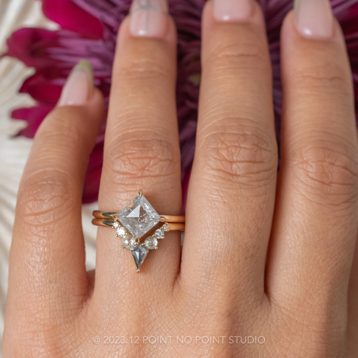 2.09 Carat Icy Salt And Pepper Lozenge Diamond Engagement Ring, Basket Jane Setting, 14K Yellow Gold 2 2.09 Carat Icy Salt And Pepper Lozenge Diamond Engagement Ring, Basket Jane Setting, 14K Yellow Gold - Image 2