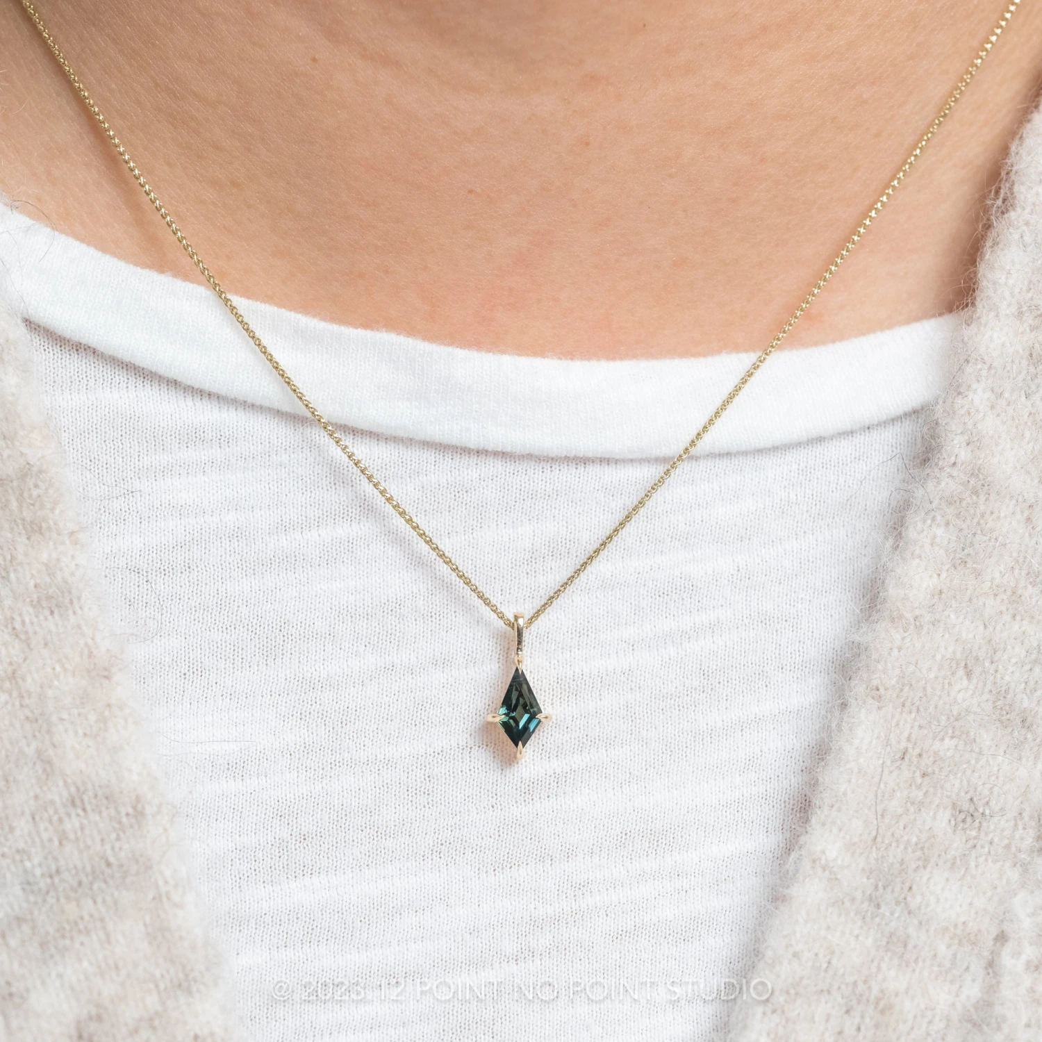 .89 Carat Green Kite Sapphire Necklace, 14k Yellow Gold 2 .89 Carat Green Kite Sapphire Necklace, 14k Yellow Gold - Image 2