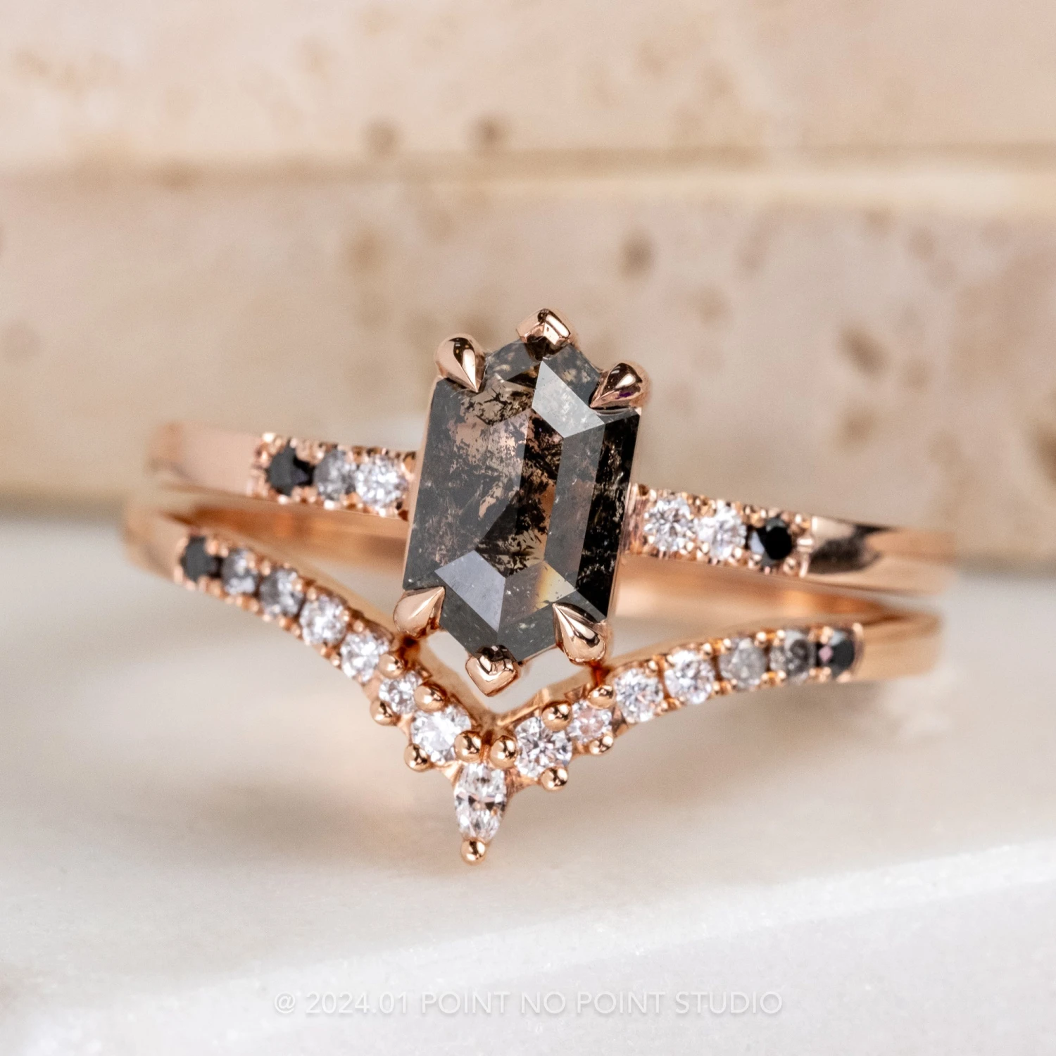 Ombre Diamond Wedding Band, Robin Setting, 14K Rose Gold 10 Ombre Diamond Wedding Band, Robin Setting, 14K Rose Gold - Image 10