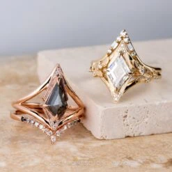 1.57 Carat Lozenge Moissanite And Diamond Engagement Ring, Thistle Setting, 14k Yellow Gold -Point No Point Studio Store 20240105 SFS0122 b301140c 4ff9 4449 a300 a3d3ee1535e1