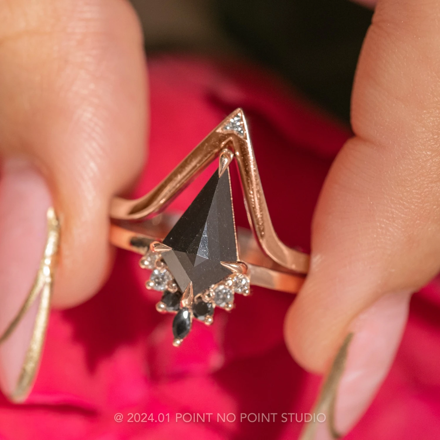 1.33 Carat Black Kite Diamond Engagement Ring, Ombre Ava Setting, 14K Rose Gold 3 1.33 Carat Black Kite Diamond Engagement Ring, Ombre Ava Setting, 14K Rose Gold - Image 3