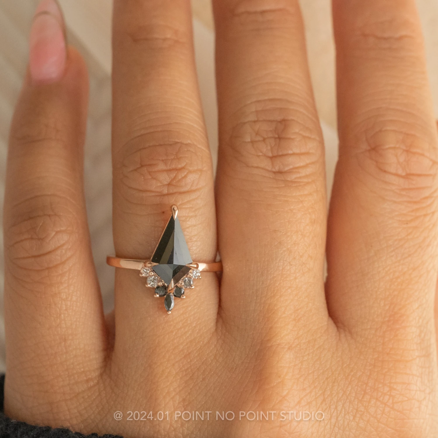 1.33 Carat Black Kite Diamond Engagement Ring, Ombre Ava Setting, 14K Rose Gold 2 1.33 Carat Black Kite Diamond Engagement Ring, Ombre Ava Setting, 14K Rose Gold - Image 2