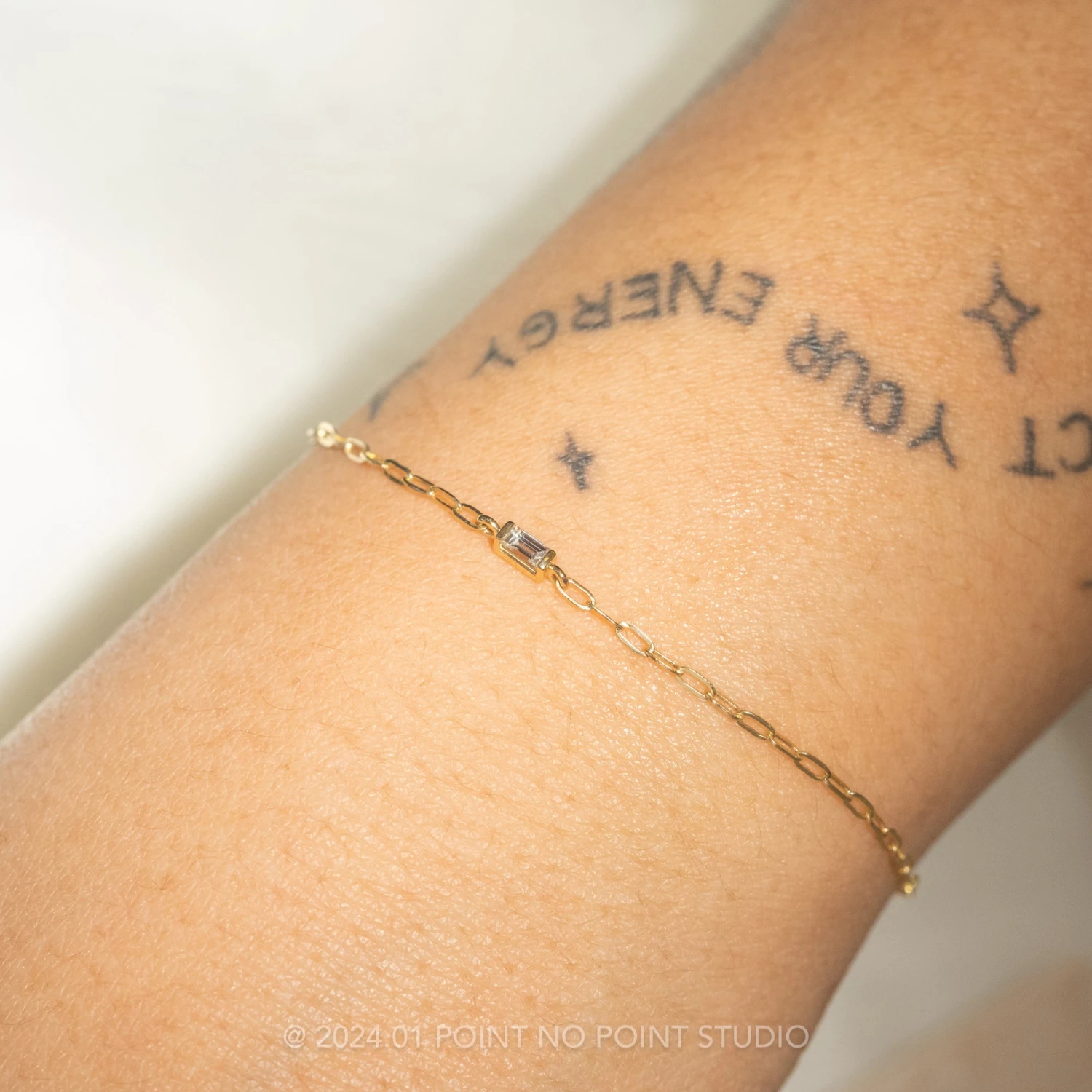 .04ct White Baguette Diamond Bracelet, 14k Yellow Gold 2 .04ct White Baguette Diamond Bracelet, 14k Yellow Gold - Image 2