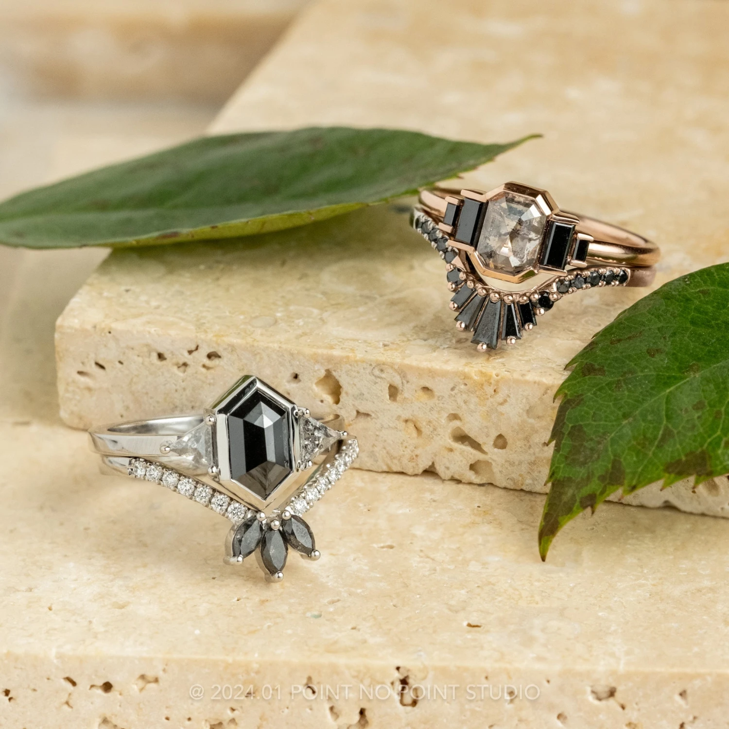 2 Carat Black Hexagon Diamond Engagement Ring, Bezel Zoe Setting, 14k White Gold 4 2 Carat Black Hexagon Diamond Engagement Ring, Bezel Zoe Setting, 14k White Gold - Image 4