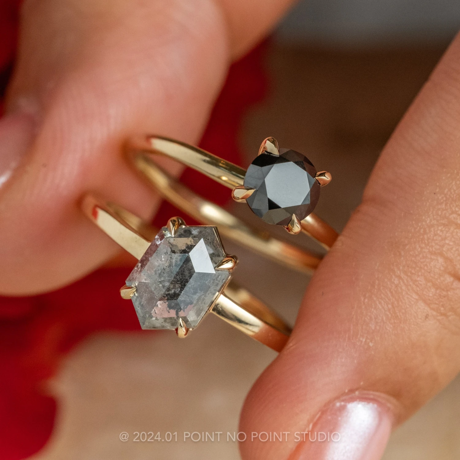 1.84 Carat Salt And Pepper Hexagon Diamond Engagement Ring, Jane Setting, 14K Yellow Gold 4 1.84 Carat Salt And Pepper Hexagon Diamond Engagement Ring, Jane Setting, 14K Yellow Gold - Image 4