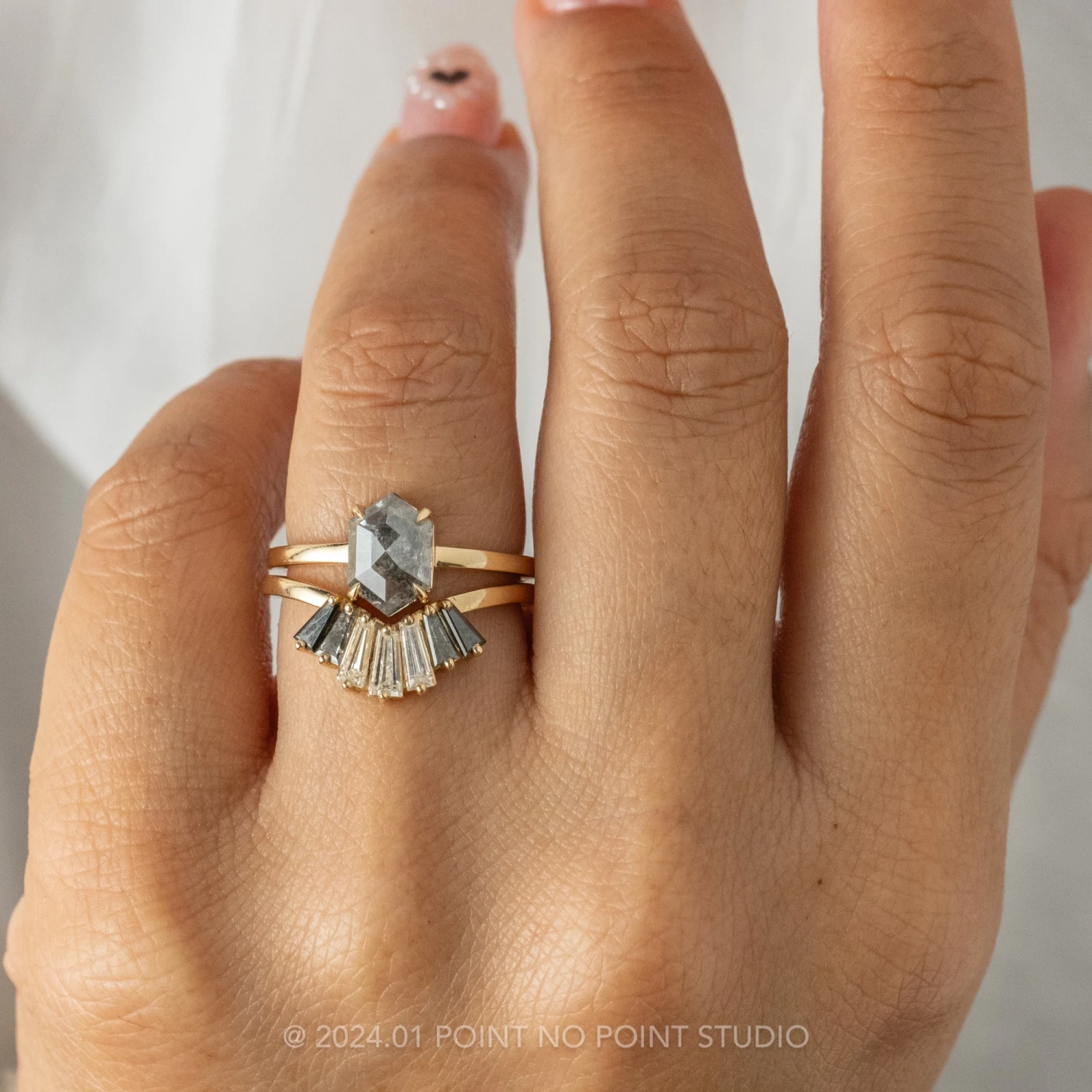 1.84 Carat Salt And Pepper Hexagon Diamond Engagement Ring, Jane Setting, 14K Yellow Gold 2 1.84 Carat Salt And Pepper Hexagon Diamond Engagement Ring, Jane Setting, 14K Yellow Gold - Image 2