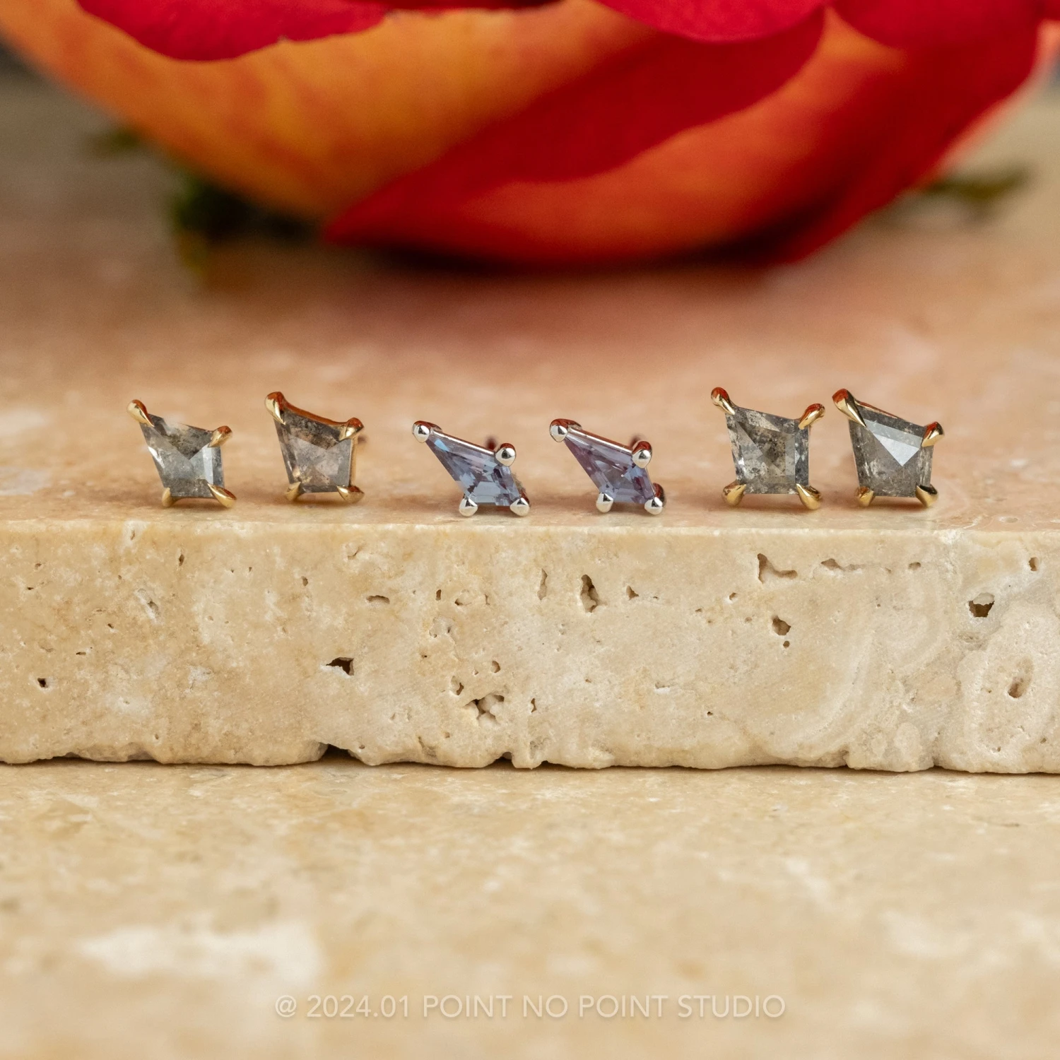 Lab-Grown Kite Alexandrite Studs, 14k White Gold Earrings 5 Lab-Grown Kite Alexandrite Studs, 14k White Gold Earrings - Image 5