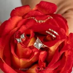 Baguette Diamond Huggie Hoops, 14k Yellow Gold Earrings -Point No Point Studio Store 20240119 SFS0093