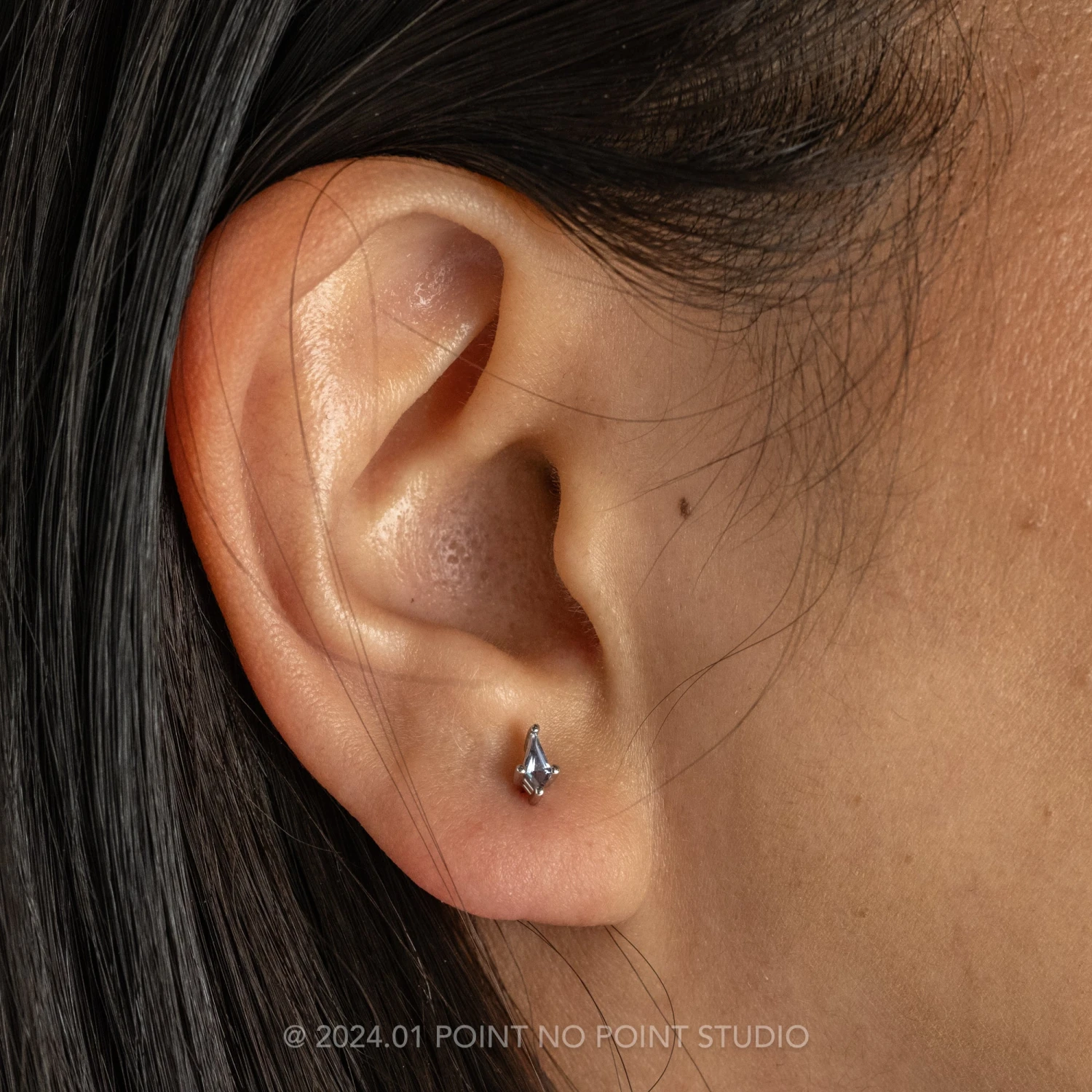 Lab-Grown Kite Alexandrite Studs, 14k White Gold Earrings 2 Lab-Grown Kite Alexandrite Studs, 14k White Gold Earrings - Image 2