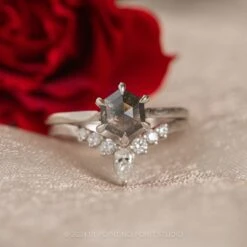 1.23 Carat Black Speckled Hexagon Diamond Engagement Ring, Lark Setting, 14k White Gold -Point No Point Studio Store 20240126 SFS0077 0e5e19bd ed07 49c7 a9f0 191c53ae6a15