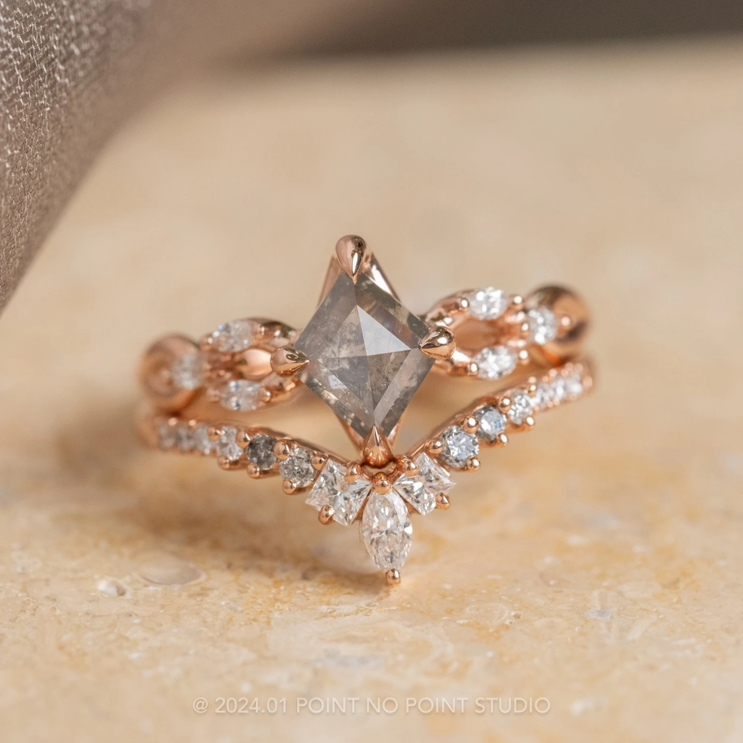 Marquise Diamond Wedding Band, Willa Setting, 14K Rose Gold 5 Marquise Diamond Wedding Band, Willa Setting, 14K Rose Gold - Image 5