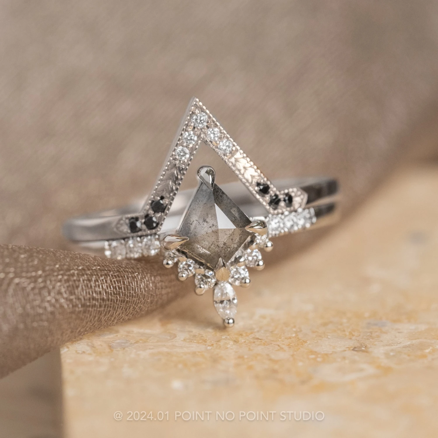 .75 Carat Salt And Pepper Kite Diamond Engagement Ring, Avaline Setting, Platinum 3 .75 Carat Salt And Pepper Kite Diamond Engagement Ring, Avaline Setting, Platinum - Image 3