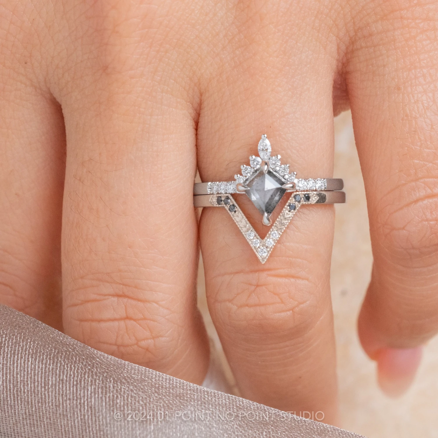 .75 Carat Salt And Pepper Kite Diamond Engagement Ring, Avaline Setting, Platinum 2 .75 Carat Salt And Pepper Kite Diamond Engagement Ring, Avaline Setting, Platinum - Image 2