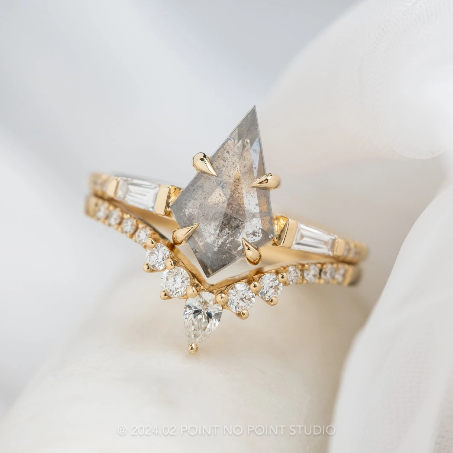 1.39 Carat Salt And Pepper Kite Diamond Engagement Ring, Eliza Setting, 14K Yellow Gold 3 1.39 Carat Salt And Pepper Kite Diamond Engagement Ring, Eliza Setting, 14K Yellow Gold - Image 3