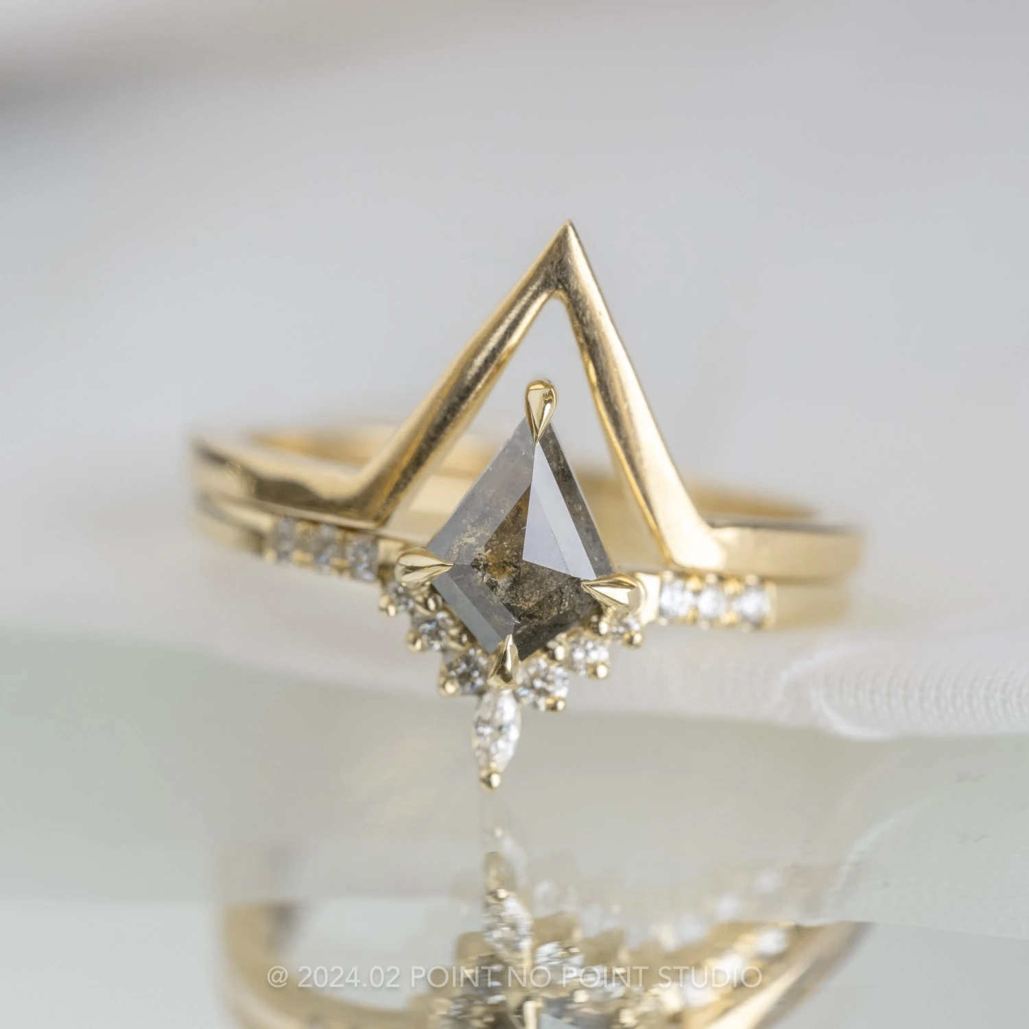 1.23 Carat Black Speckled Kite Diamond Engagement Ring, Avaline Setting, 14K Yellow Gold 3 1.23 Carat Black Speckled Kite Diamond Engagement Ring, Avaline Setting, 14K Yellow Gold - Image 3