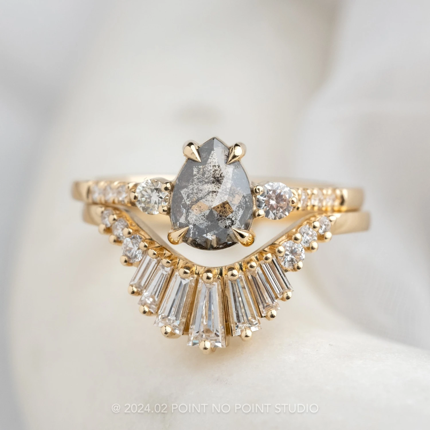 1.15 Carat Black Speckled Pear Diamond Engagement Ring, Eliza Setting, 14K Yellow Gold 3 1.15 Carat Black Speckled Pear Diamond Engagement Ring, Eliza Setting, 14K Yellow Gold - Image 3