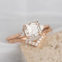 1.54 Carat Hexagon Moissanite Engagement Ring, Lea Setting, 14K Rose Gold -Point No Point Studio Store 20240202 SFS0083