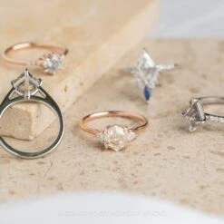 1.54 Carat Hexagon Moissanite Engagement Ring, Lea Setting, 14K Rose Gold -Point No Point Studio Store 20240202 SFS0097