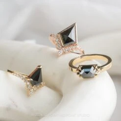2.59 Carat Black Speckled Kite Diamond Engagement Ring, Bezel Avaline Setting, 14K Rose Gold -Point No Point Studio Store 20240202 SFS0098 Edit a1da815b c0fc 47f2 9c66 2b6cda5ee411