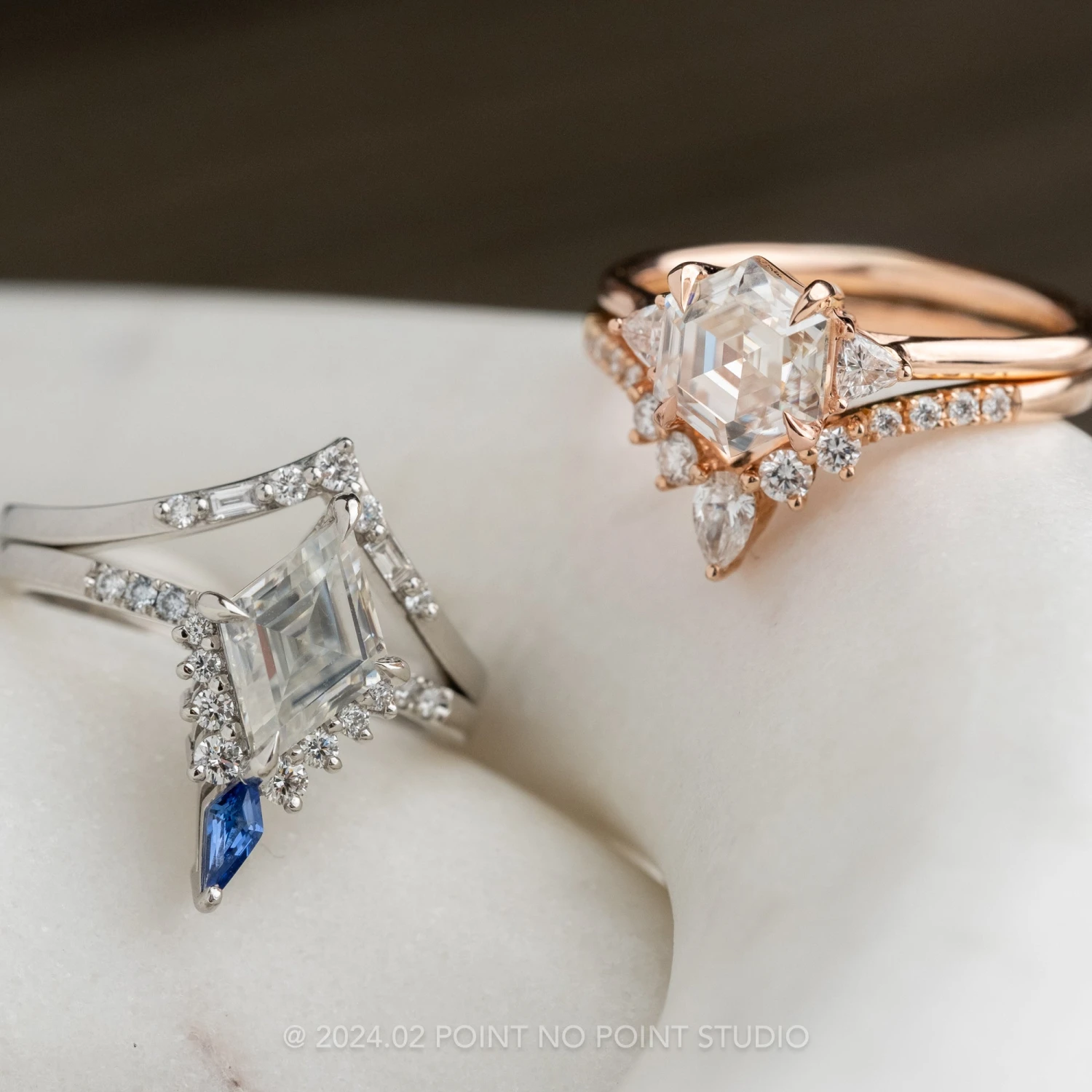 1.88 Carat Lozenge Moissanite And Diamond Engagement Ring, Avaline Setting, Platinum 5 1.88 Carat Lozenge Moissanite And Diamond Engagement Ring, Avaline Setting, Platinum - Image 5