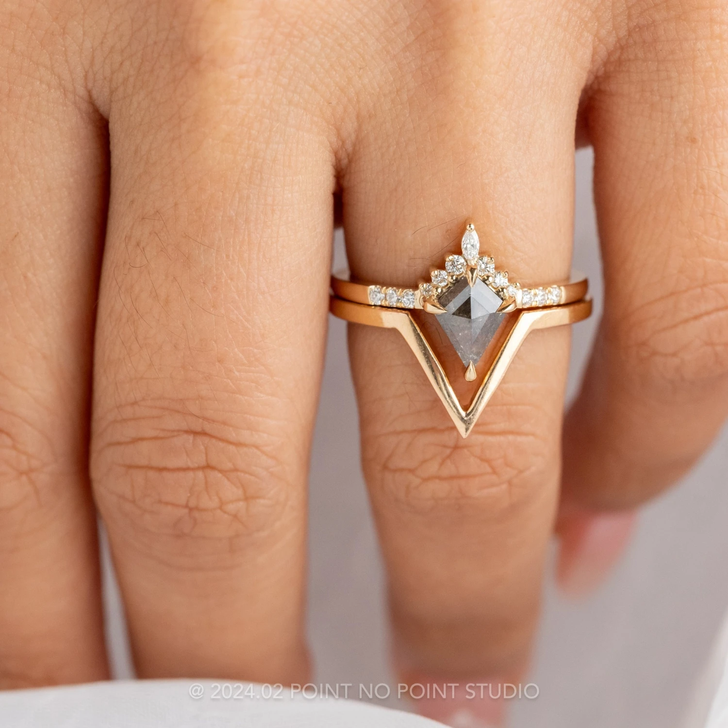 1.23 Carat Black Speckled Kite Diamond Engagement Ring, Avaline Setting, 14K Yellow Gold 2 1.23 Carat Black Speckled Kite Diamond Engagement Ring, Avaline Setting, 14K Yellow Gold - Image 2